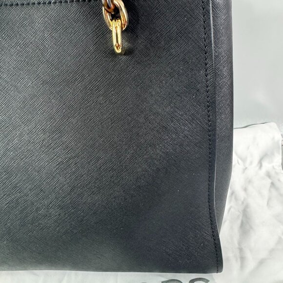 Authentic Michael Kors Black Saffiano Leather Floral Embossed Shoulder Bag - Picture 7 of 14